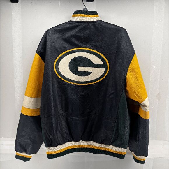 Vintage Green Bay Packers Majestic Leather Varsity Jacket Size Large Spellout - Picture 1 of 8